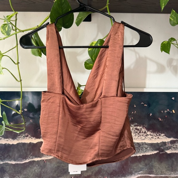 NWT Zara Brown Draped Satin Effect Top - Picture 3 of 15